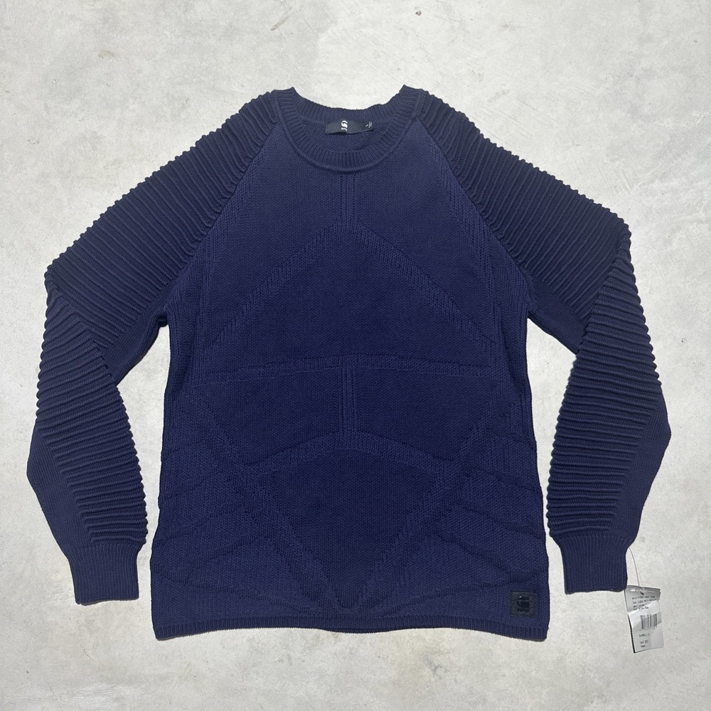 New W/ Tags G-Star Raw Rib Knit Navy Blue Sweater Men's Size Large Y2K Hip Hop